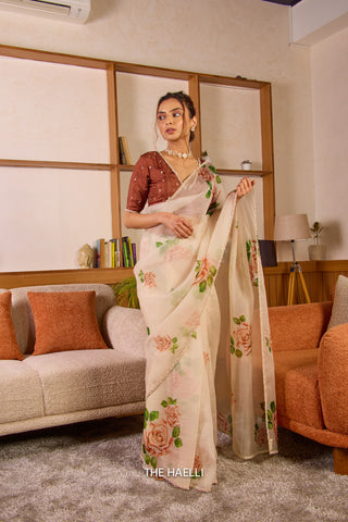 Amira Beige Organza Silk Saree Amira Beige Organza Silk Saree