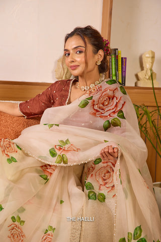Amira Beige Organza Silk Saree Amira Beige Organza Silk Saree