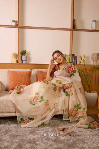 Amira Beige Organza Silk Saree Amira Beige Organza Silk Saree