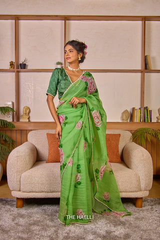Amira Green Organza Silk Saree Amira Green Organza Silk Saree
