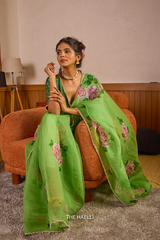 Amira Green Organza Silk Saree Amira Green Organza Silk Saree