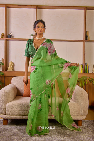 Amira Green Organza Silk Saree Amira Green Organza Silk Saree