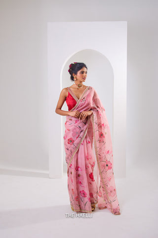 Rabia Pink Organza Silk Saree Rabia Pink Organza Silk Saree