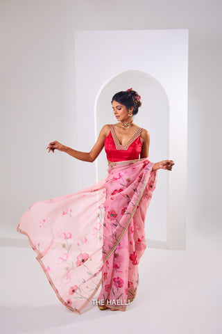 Rabia Pink Organza Silk Saree Rabia Pink Organza Silk Saree