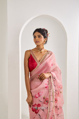 Rabia Pink Organza Silk Saree Rabia Pink Organza Silk Saree