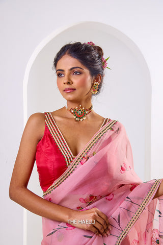 Rabia Pink Organza Silk Saree Rabia Pink Organza Silk Saree