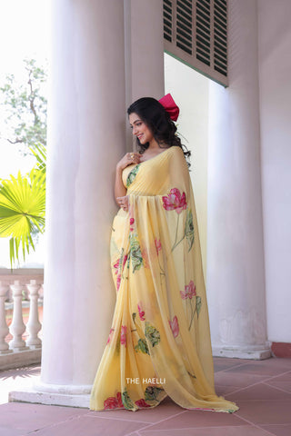 Kamal Yellow Chiffon Silk Saree Kamal Yellow Chiffon Silk Saree