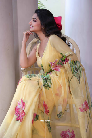 Kamal Yellow Chiffon Silk Saree Kamal Yellow Chiffon Silk Saree