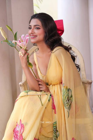 Kamal Yellow Chiffon Silk Saree Kamal Yellow Chiffon Silk Saree