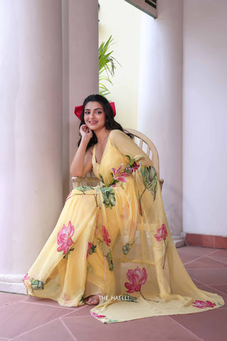 Kamal Yellow Chiffon Silk Saree Kamal Yellow Chiffon Silk Saree