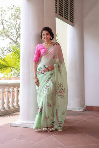 Tara Mint Chiffon Silk Saree Tara Mint Chiffon Silk Saree