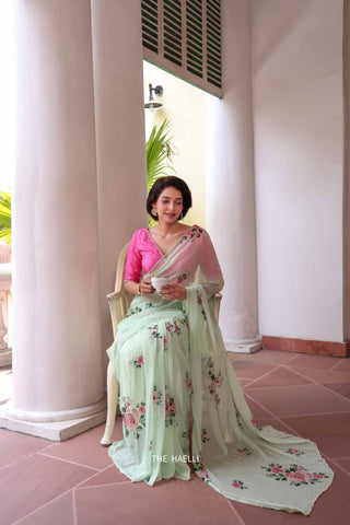 Tara Mint Chiffon Silk Saree Tara Mint Chiffon Silk Saree