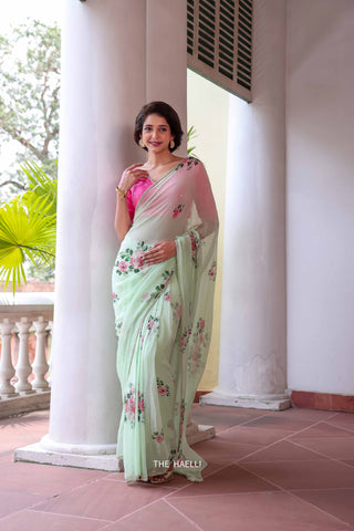 Tara Mint Chiffon Silk Saree Tara Mint Chiffon Silk Saree