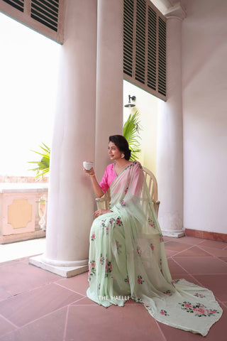 Tara Mint Chiffon Silk Saree Tara Mint Chiffon Silk Saree
