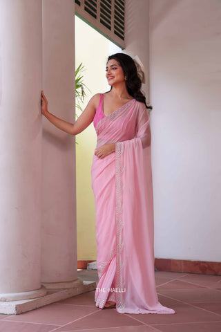 Naina Pink Chiffon Silk Saree Naina Pink Chiffon Silk Saree
