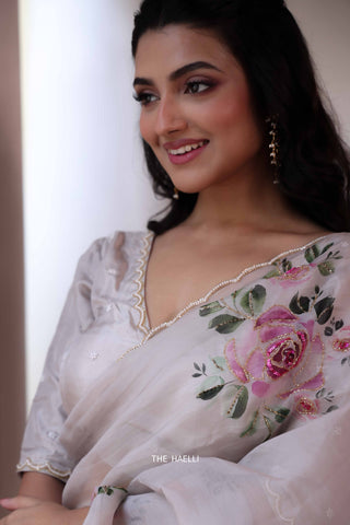 Tara Grey Organza Silk Saree Tara Grey Organza Silk Saree