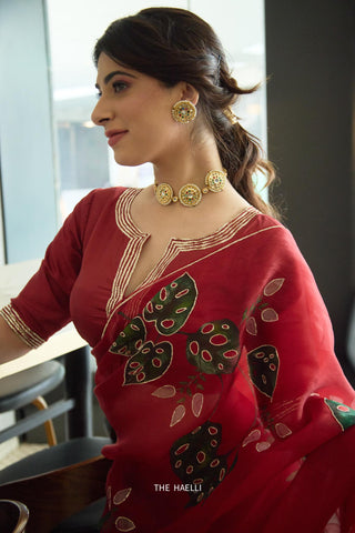 Cham Cham Red Organza Silk Saree Cham Cham Red Organza Silk Saree
