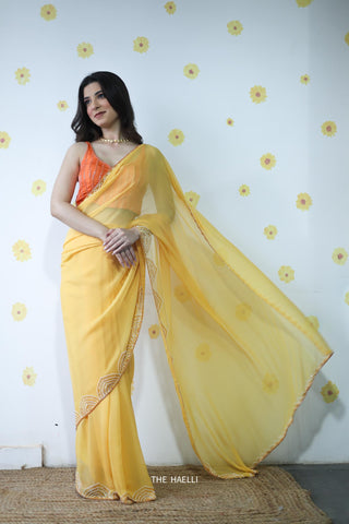 Naina Yellow Chiffon Silk Saree Naina Yellow Chiffon Silk Saree