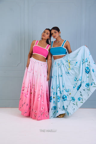 Rabia Blue Shaded Cotton Skirt Rabia Blue Shaded Cotton Skirt