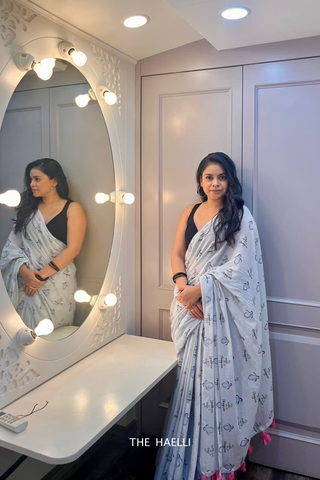 Penguin Grey Cotton Saree Penguin Grey Cotton Saree