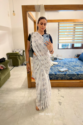 Penguin Grey Cotton Saree Penguin Grey Cotton Saree
