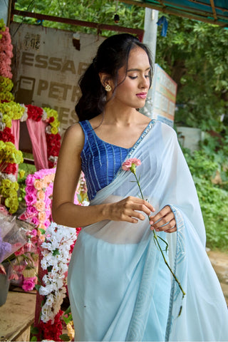 Naina Blue Chiffon Silk Saree