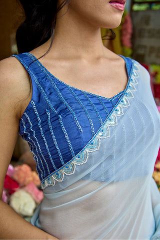 Flamingo Blue Silk Blouse