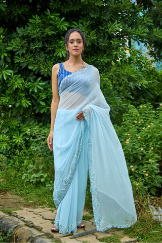 Naina Blue Chiffon Silk Saree