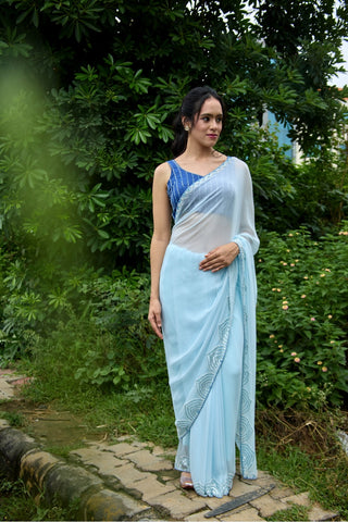 Naina Blue Chiffon Silk Saree