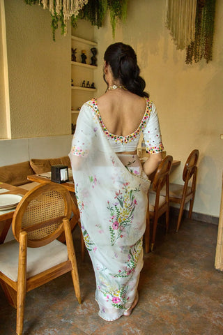 Gul White Organza Saree