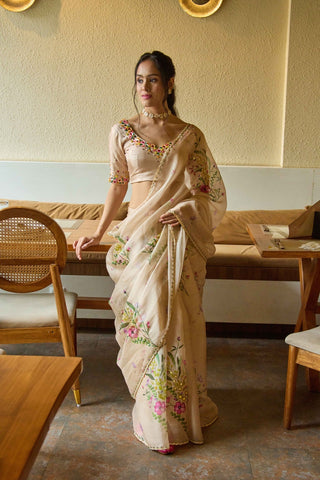 Gul Beige Organza Saree