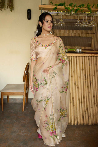 Gul Beige Organza Saree