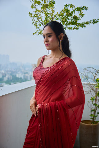 Maya Red Chiffon Silk Saree
