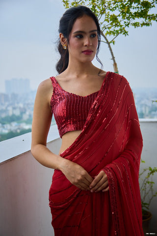 Maya Red Chiffon Silk Saree