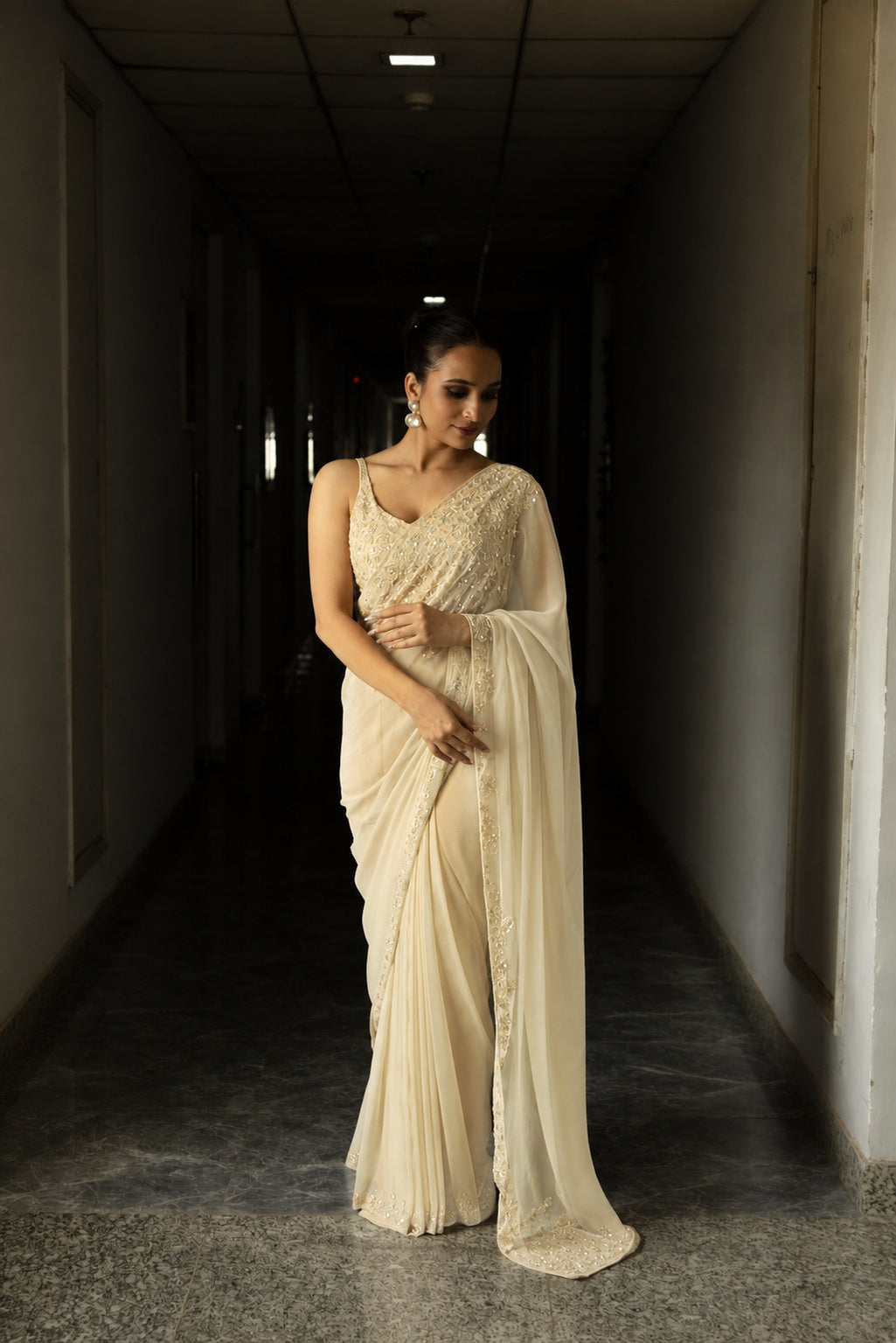 Carrie Yellow Chiffon Silk Saree