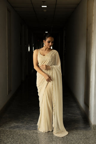 Carrie Yellow Chiffon Silk Saree