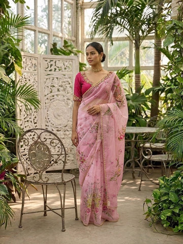 Gul Pink Organza Silk Saree