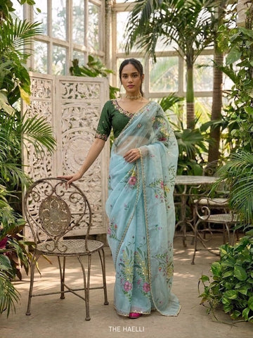 Gul Blue Organza Silk Saree
