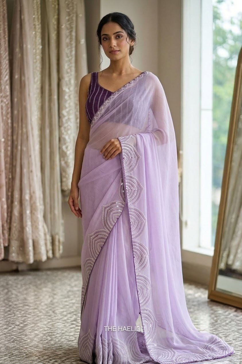 Naina Lilac Chiffon Silk Saree