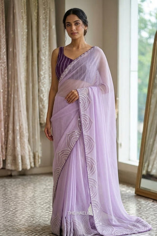 Naina Lilac Chiffon Silk Saree