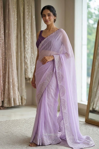 Naina Lilac Chiffon Silk Saree