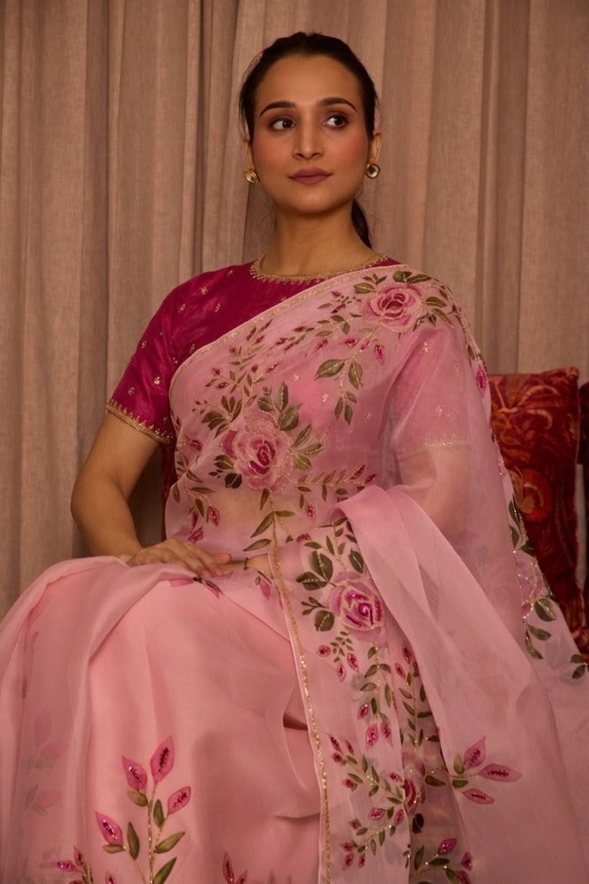 Bela Pink Organza Silk Saree