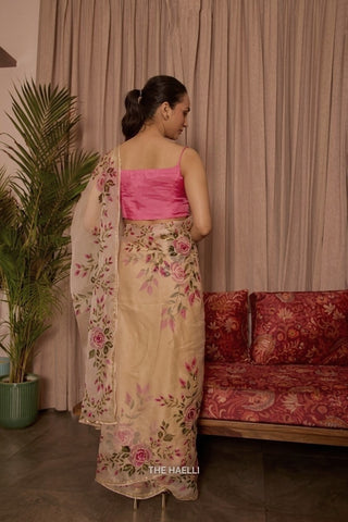 Bela Beige Organza Silk Saree