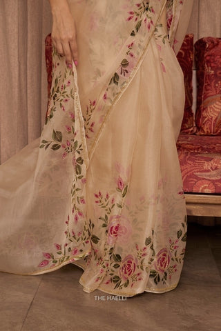 Bela Beige Organza Silk Saree