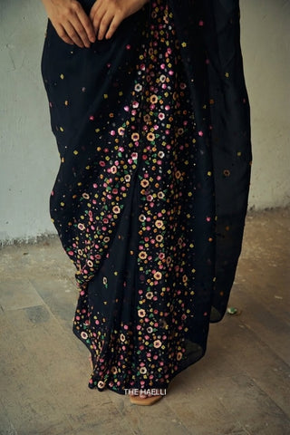 Lily Black Single Border Organza Silk Saree