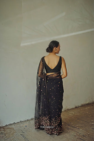 Lily Black Single Border Organza Silk Saree