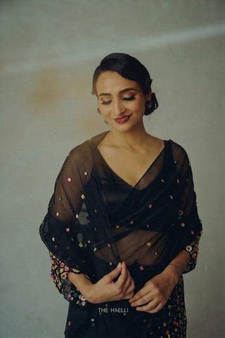 Lily Black Single Border Organza Silk Saree