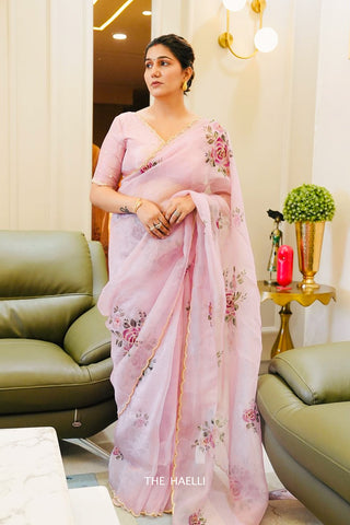 Tara Pink Organza Silk Saree