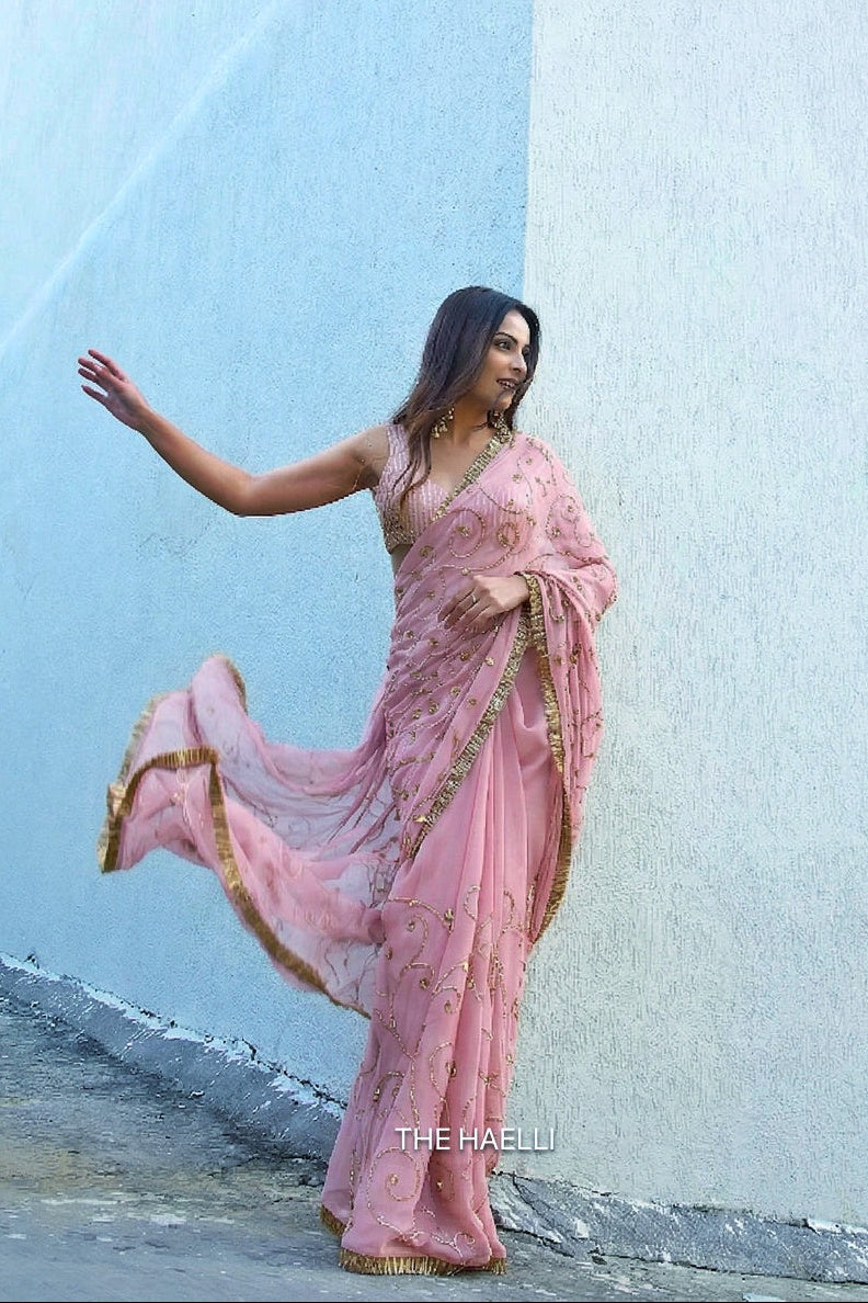 Gulika Pink Chiffon Silk Saree