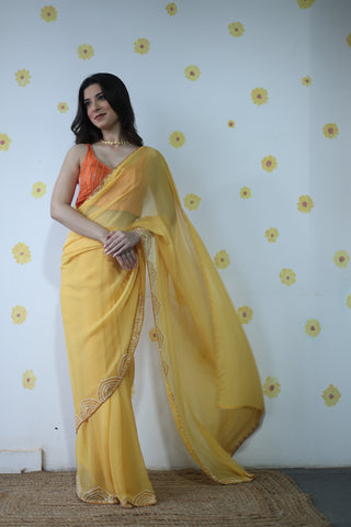 Naina Yellow Chiffon Silk Saree